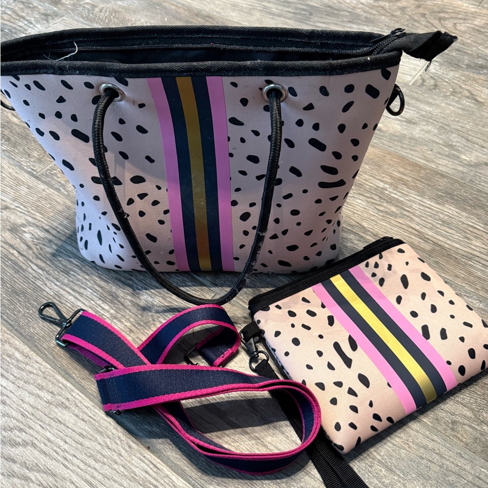 Stylish Pink and Black Tote Bag Set